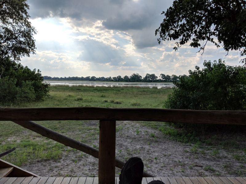 A viewing platform overlooking the small lake behind Kwara Camp in the Okavango Delta, Botswana